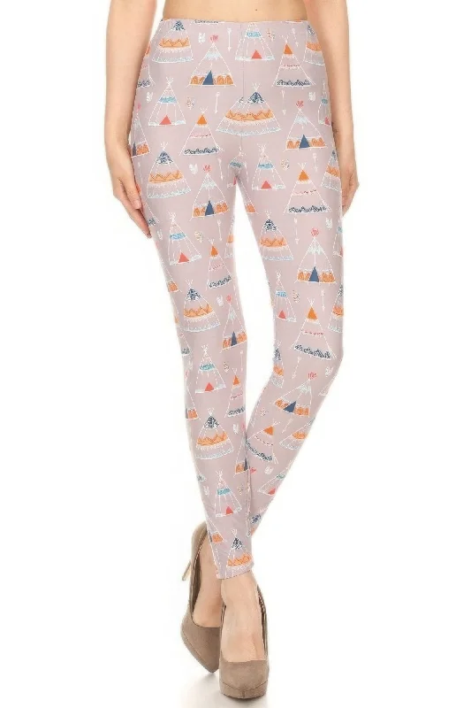 Teepee Print, High Rise, Fitted Leggings, With An Elastic Waistband Women's Clothes Online Shopping