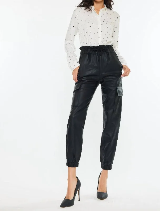 Rona Ultra High Rise Faux Leather Jogger Pant In Black Women's Occasion Wear Clothing