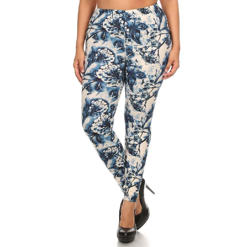 Plus Size Floral Print, Full Length Leggings In A Slim Fitting Style With A Banded High Waist Online Clothing Boutiques