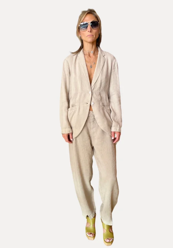 Comfort Fit Stretch Linen Viscose Trousers - Sand Women's Effortless Casual Outfit