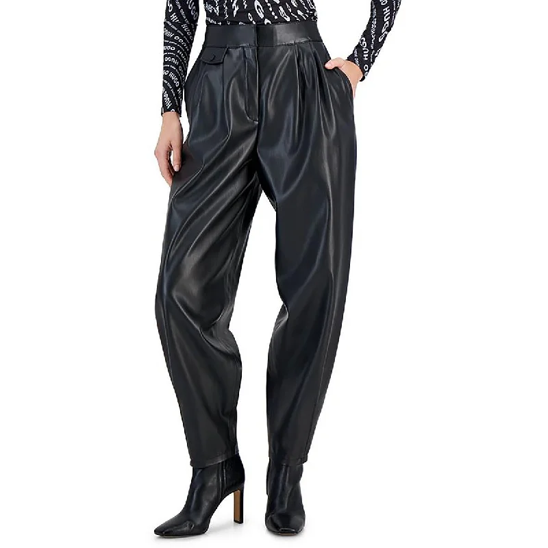 Womens Faux Leather Pleated Trouser Pants Women's Evening Wear for Special Occasions