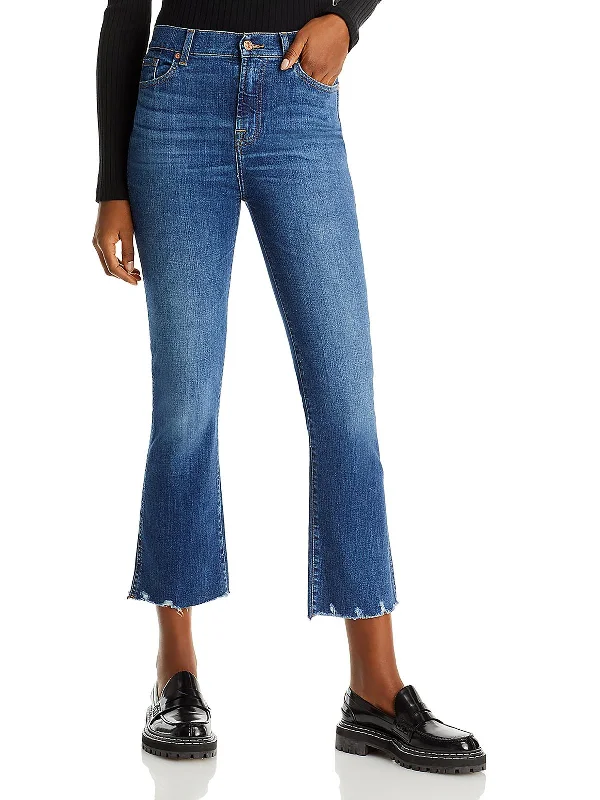 Womens High-Waist Frayed Hem Cropped Jeans Women's Cozy Outfit For Lounging