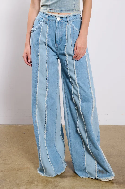 DONT NEED TO SLEEP DISTRESSED WIDE LEG DENIM PANT Women's Formal Event Outfit