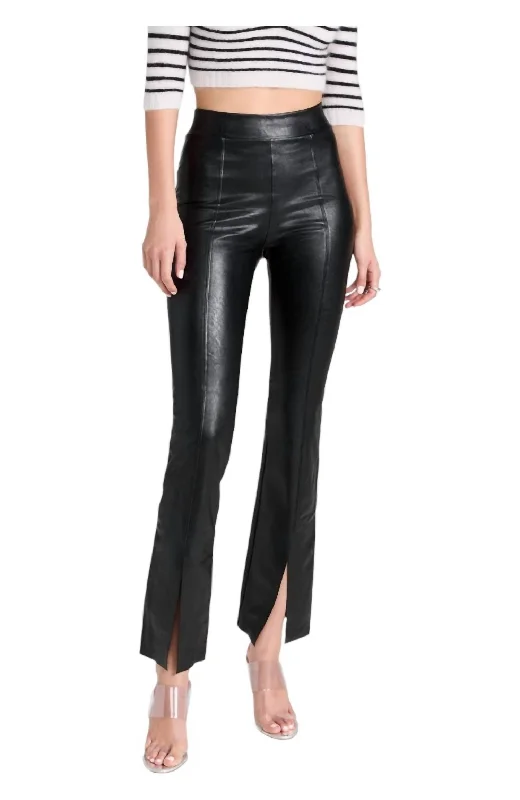 Faux Leather Split Front Pants In Black New Arrival Discount