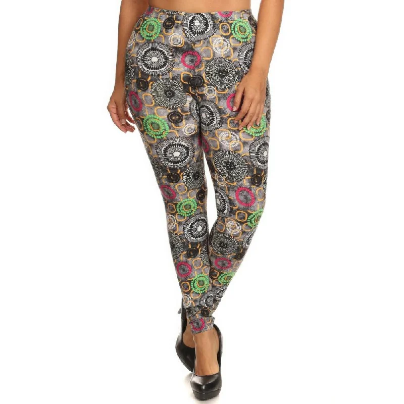 Plus Size Abstract Print, Full Length Leggings In A Slim Fitting Style With A Banded High Waist Woman Clothing