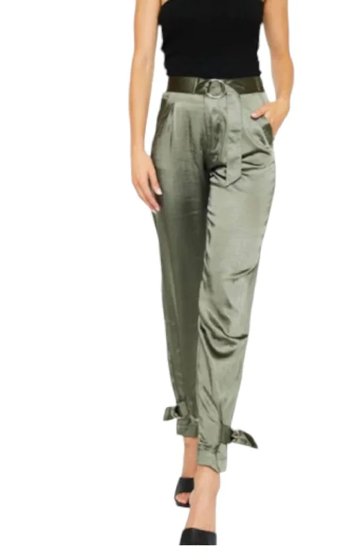 High Rise Belted Jogger In Olive Women's Elegant Formal Outfit