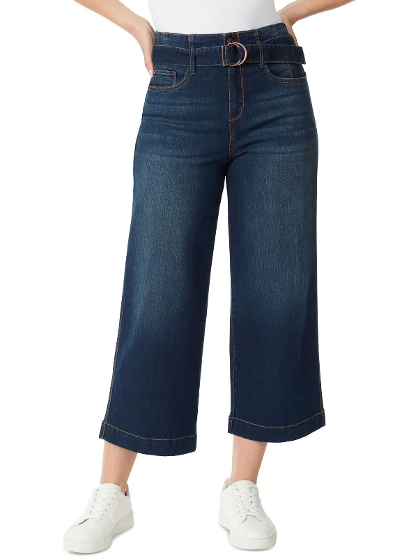 Womens Belted Wide Leg Cropped Jeans Versatile Women's Fashion