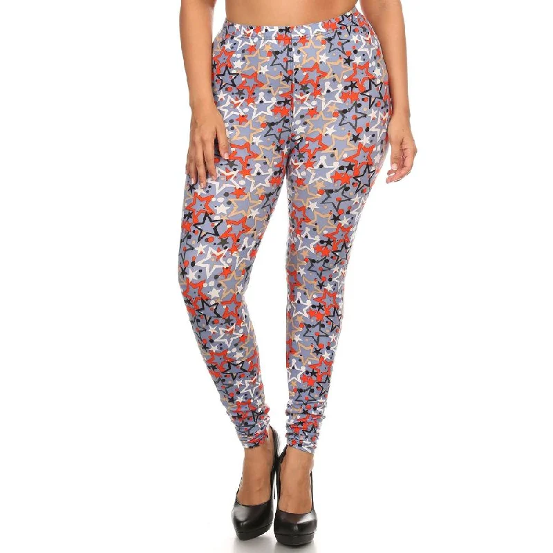 Plus Size Star Print, Full Length Leggings In A Slim Fitting Style With A Banded High Waist Discount Price