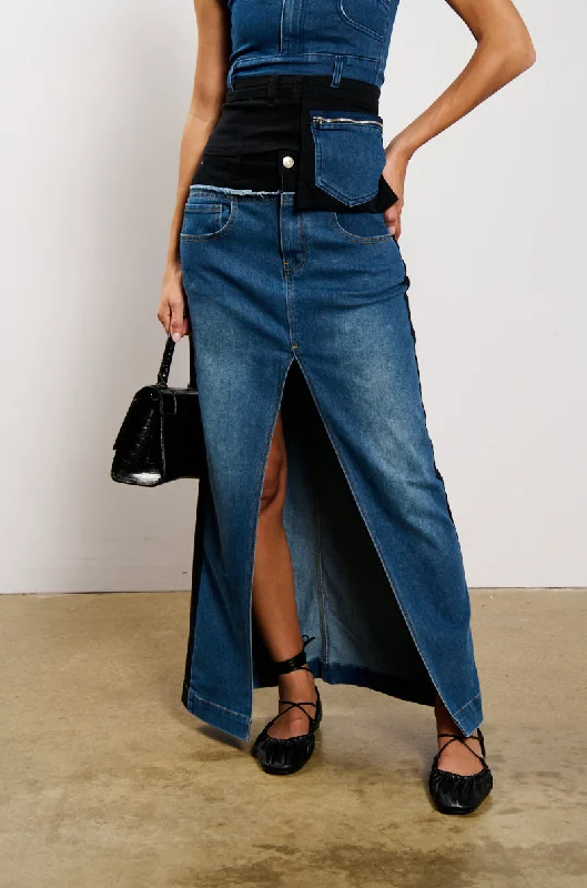 LET IT HAPPEN MAXI DENIM SKIRT Women's Comfortable Lounge Outfit