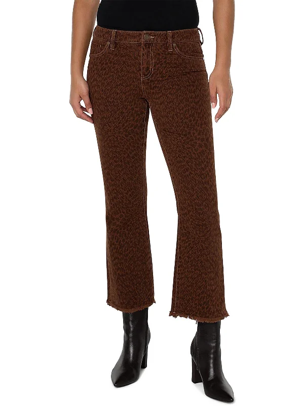 Womens Cropped Animal Print Flared Jeans Trendy Boutique Online