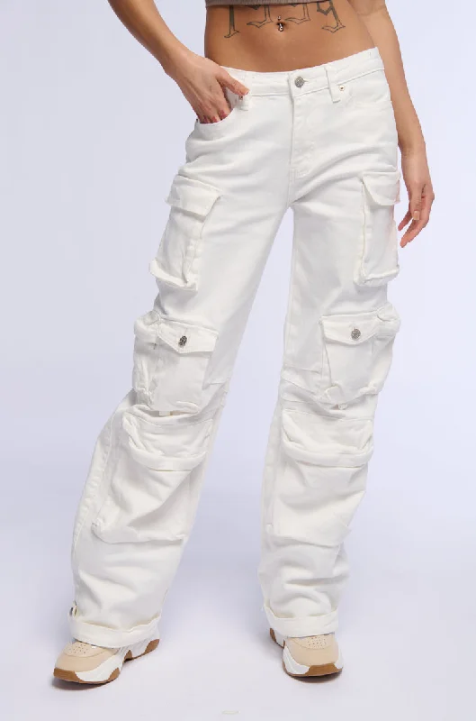 BROOKLYN CARGO POCKET WIDE LEG JEAN IN WHITE Women's Clothing Apparel