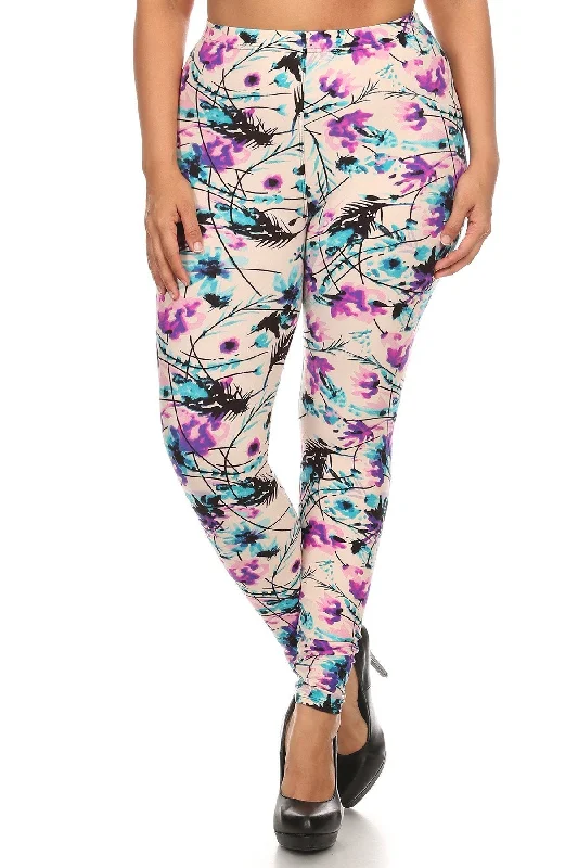 Plus Size Floral Print, Full Length Leggings In A Slim Fitting Style With A Banded High Waist Flash Sales This Week