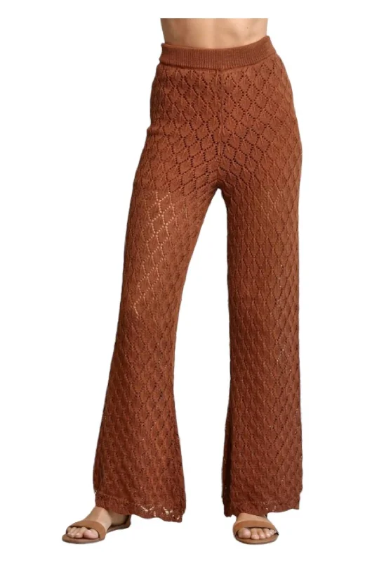 Crochet Knit Wide Leg Pants In Rust Women's Chic Outerwear Outfit