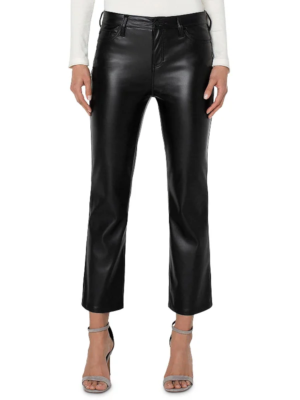 Hannah Womens Faux Leather High Rise Flared Pants Women's Clothes for All-Day Comfort and Style