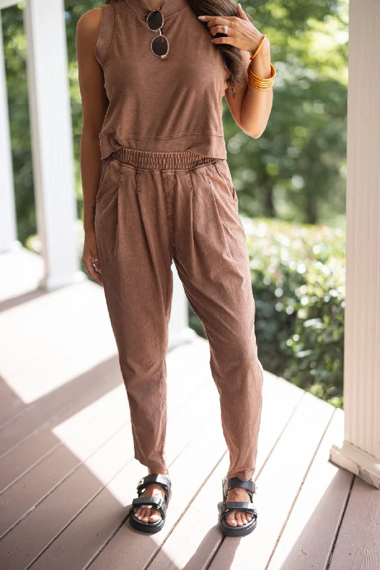 Cozy Comfort Brown Knit Pants Women's Evening Apparel