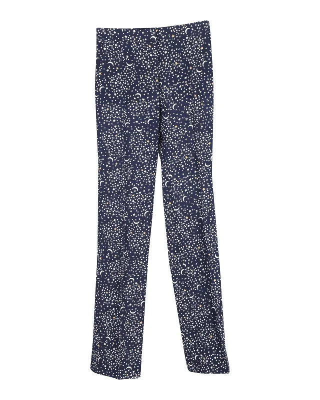 Stella McCartney Moon and Star Printed Trousers in Navy Blue Viscose Timeless Women's Fashion Styles