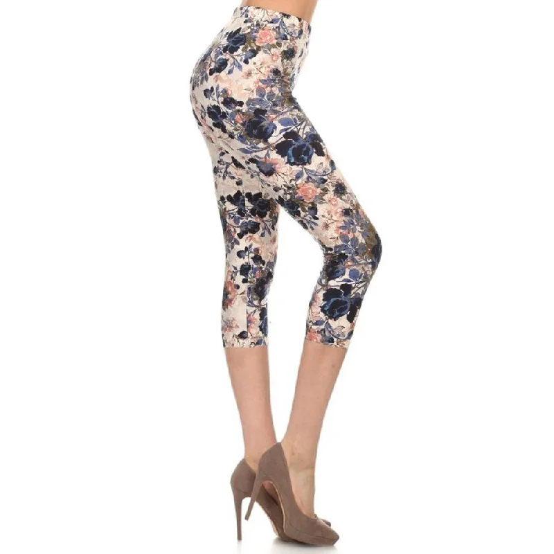 Multi-color Print, Cropped Capri Leggings In A Fitted Style With A Banded High Waist Clearance Sale Online