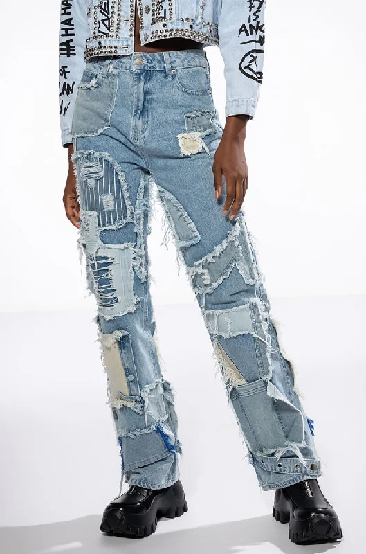 LEON PATCHWORK HIGH RISE JEANS Women's Clothing Sale Online