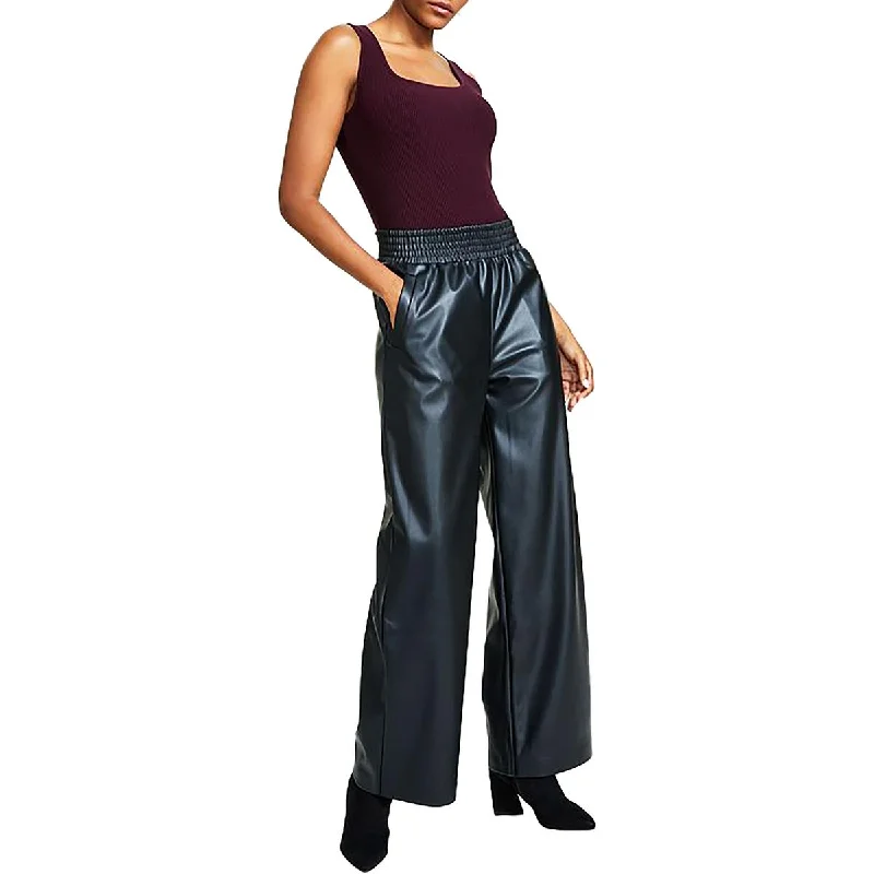 Petites Womens High Rise Pull On Wide Leg Pants Women's Casual Outfit