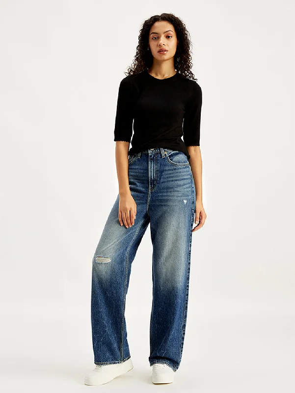 Women's High Rise Loose Fit Blue Jeans Casual Women's Clothing Online