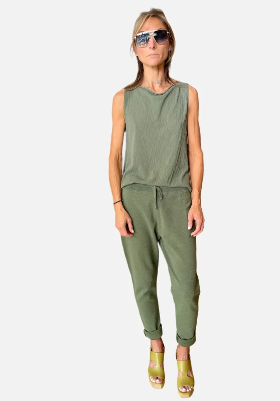 Slim Fit Shot Cotton Pants - Green Women's Attire