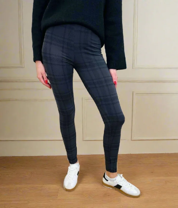 Grey Checked Printed Leggings Women's Tops And Clothing