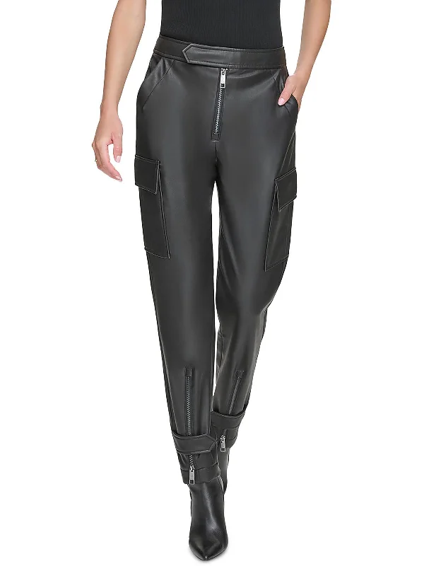 Womens Faux Leather High Rise Cargo Pants Elegant Women's Clothing