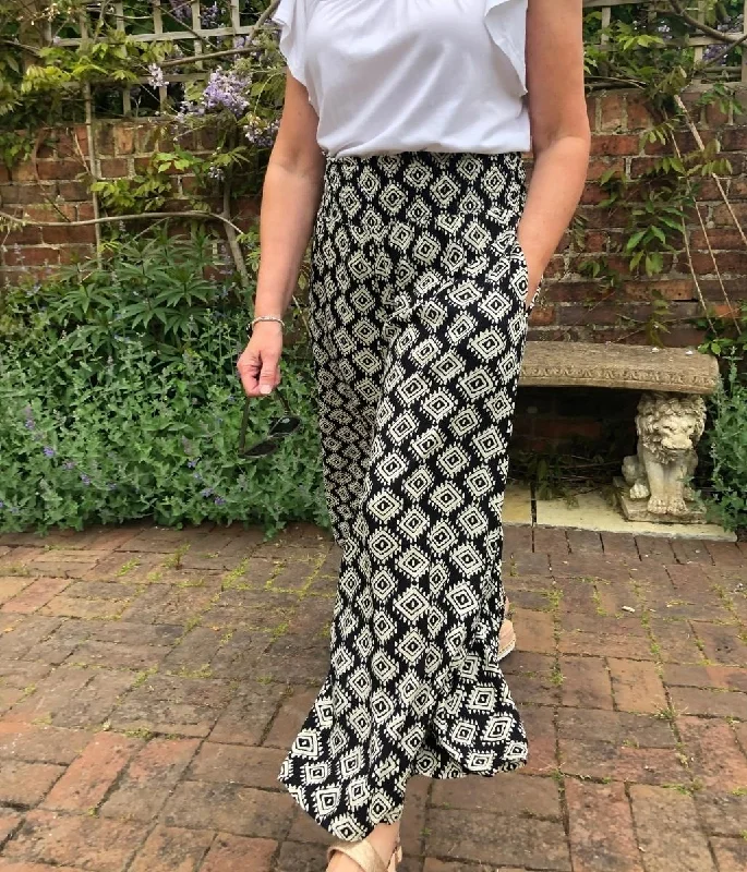 Black Aztec Culotte Trousers Trendy Online Boutiques