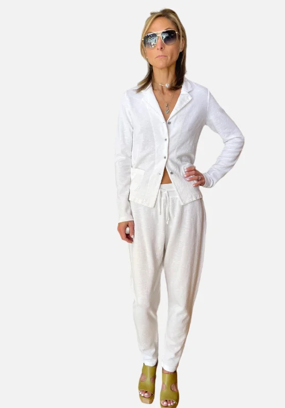 Slim Fit Shot Cotton Pants - White Women's Formal Event Attire