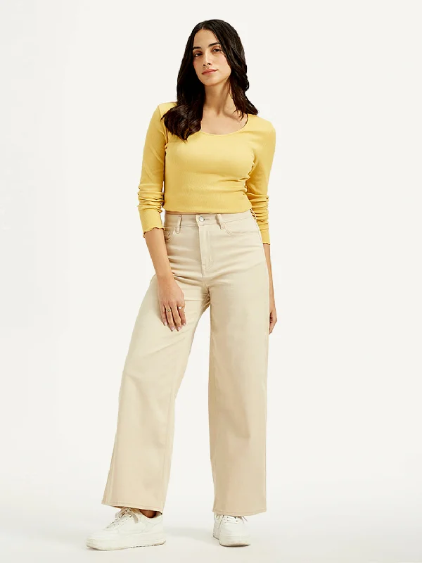 Women's High Rise Vintage Chino Wide Leg Cream Jeans Women Online Clothing Boutiques