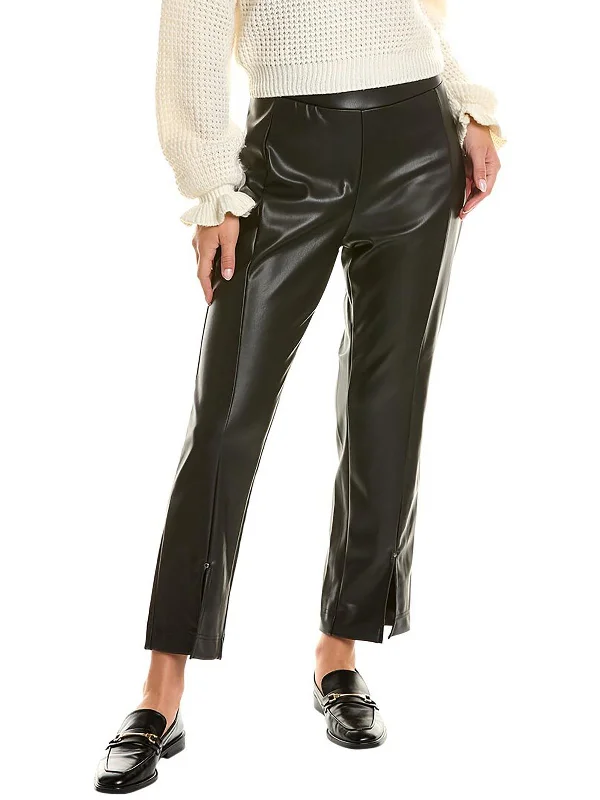 Womens Vegan Leather Split Hem High-Waisted Pants Women's Clothing for Every Season and Trend