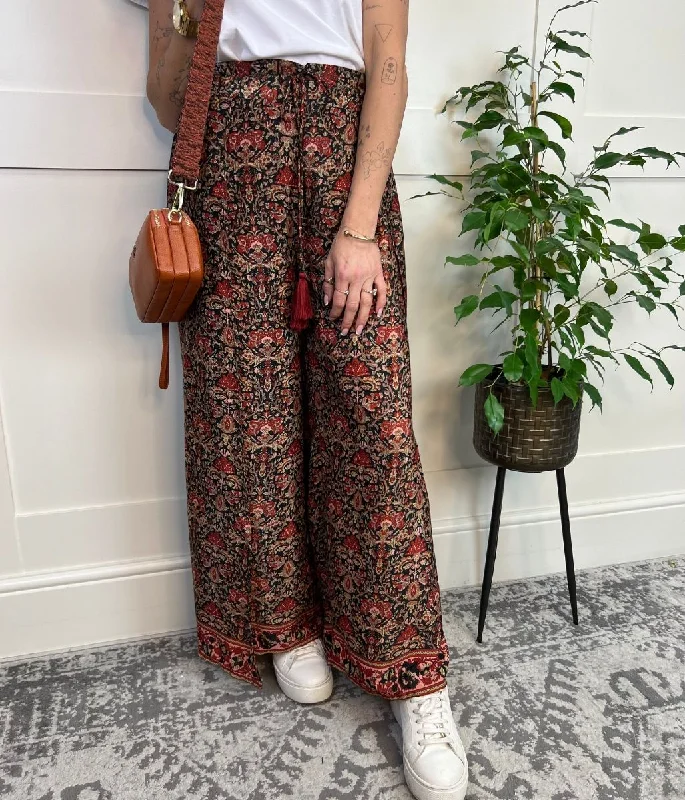 Baroque Print Wide Leg Wrap Trousers Women Clothes