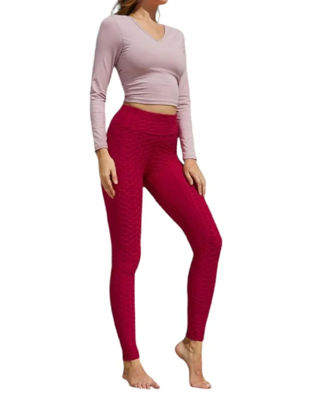 Honeycomb Leggings In Red Women's Clothes for All-Day Comfort and Style