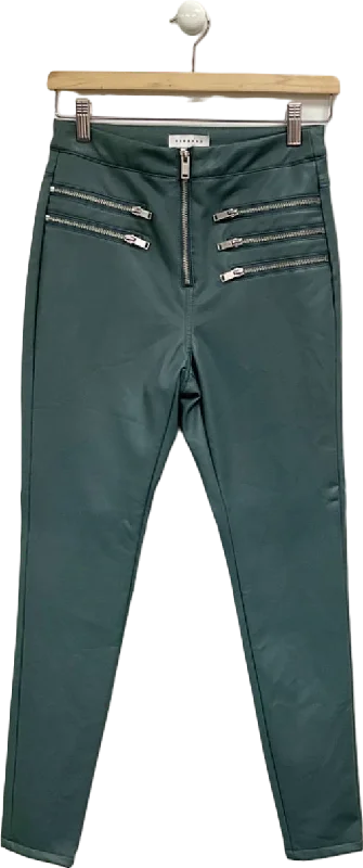 Topshop Green High-Waisted Zip Detail Trousers UK 8 Classic Women's Apparel