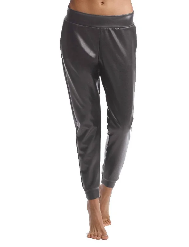 Faux Leather Jogger In Grey Holiday Discount