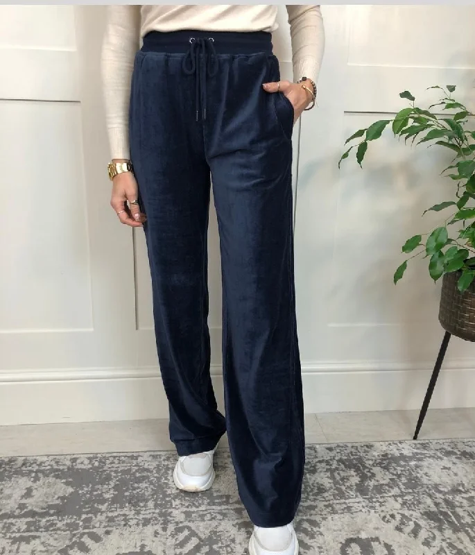 Navy Velour Wide Leg Joggers Cheap Women's Clothing Online