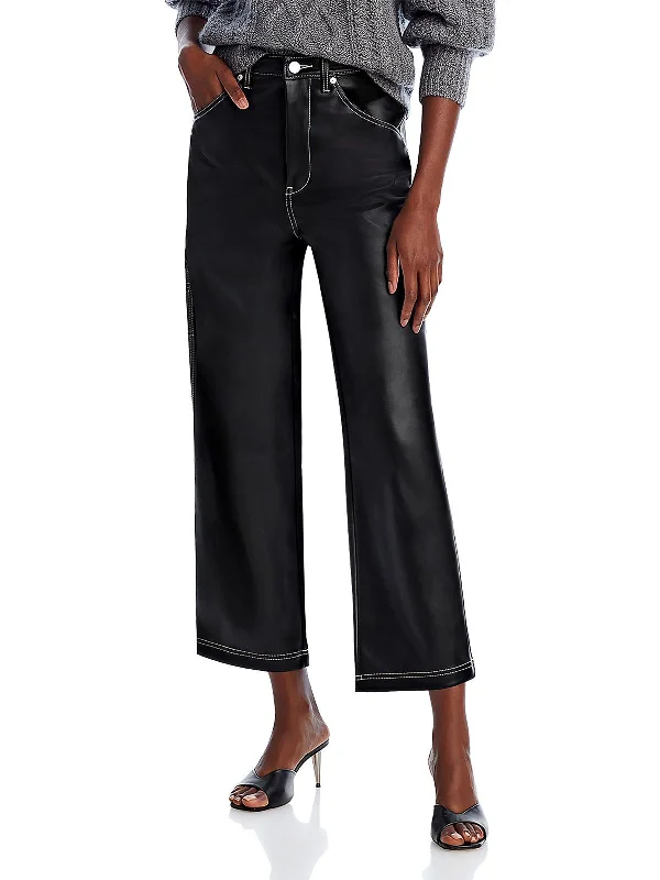 Baxter Womens Faux Leather Cropped Straight Leg Pants Women's Outerwear for All Weather Conditions