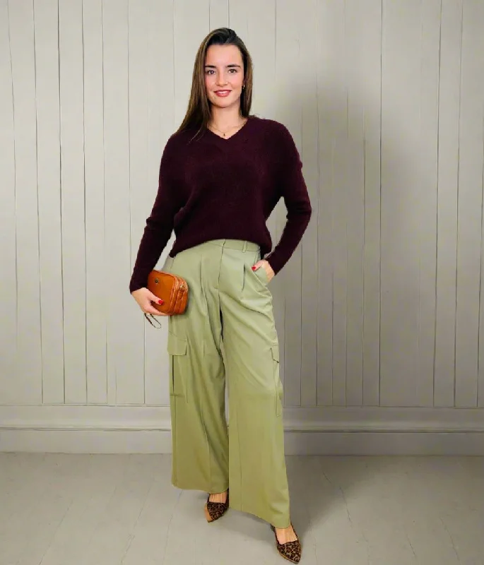 Green Wide Leg Cargo Trousers Women's Clothing Stores