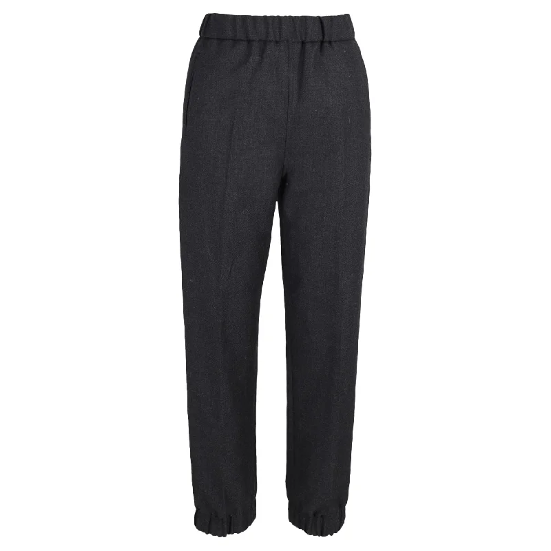 Ganni Cuffed Pants in Black Wool Unique Women's Fashion Pieces