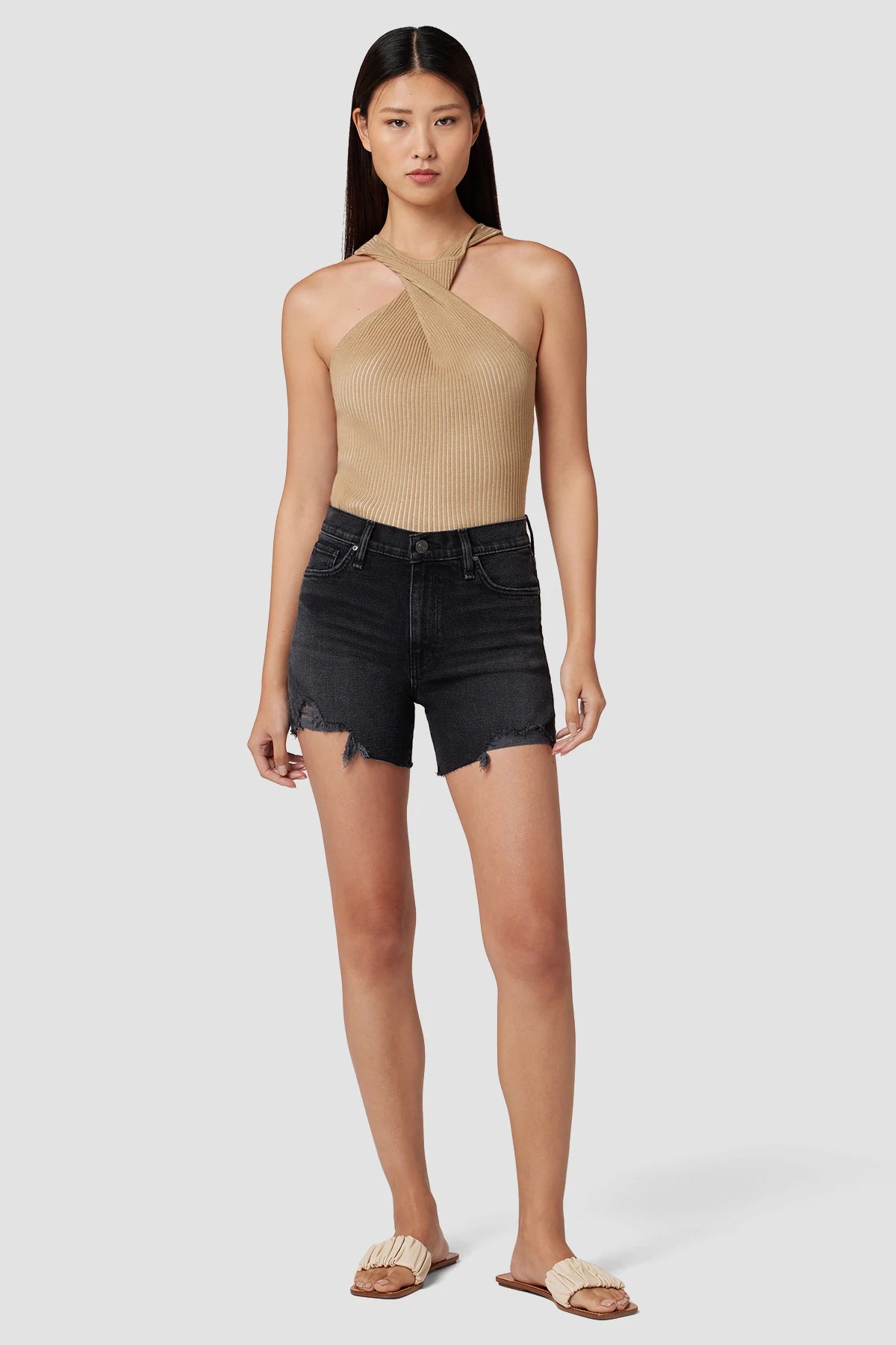 Devon High Rise Boyfriend Shorts - Midnight Frost Women's Office Outfit