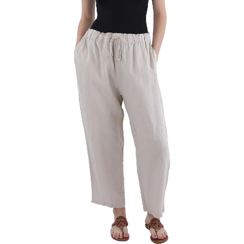 Womens Linen High Rise Cropped Pants Luxury Women's Fashion