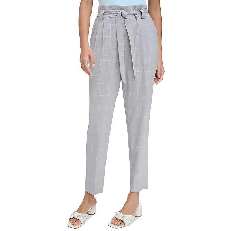 Womens Glen Plaid Belted Straight Leg Pants Women's Casual Apparel For Weekends