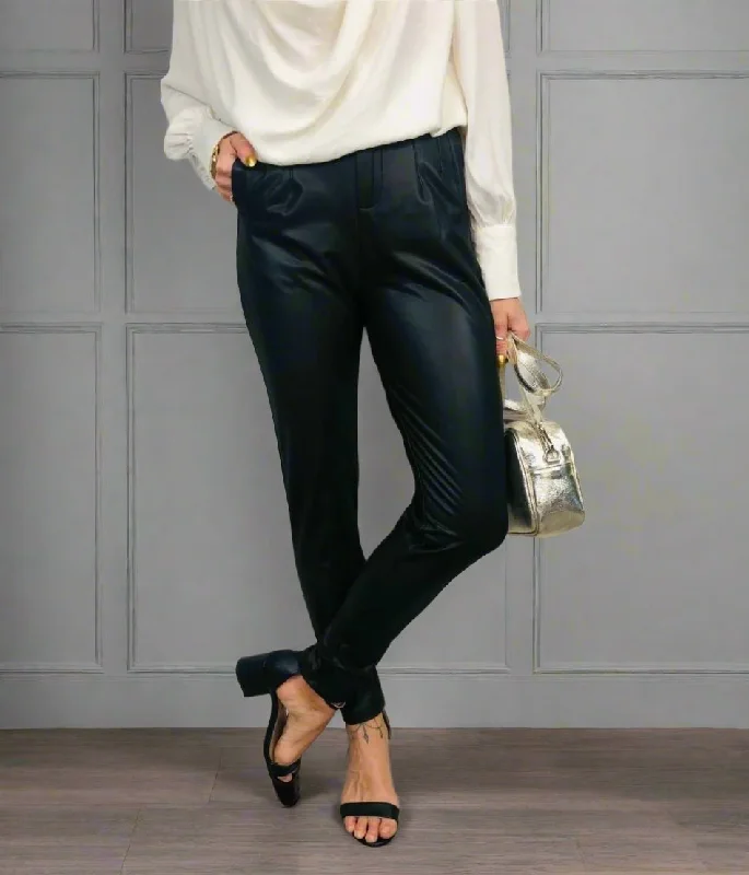 Black Faux Leather Trousers Women's Clothing Brands