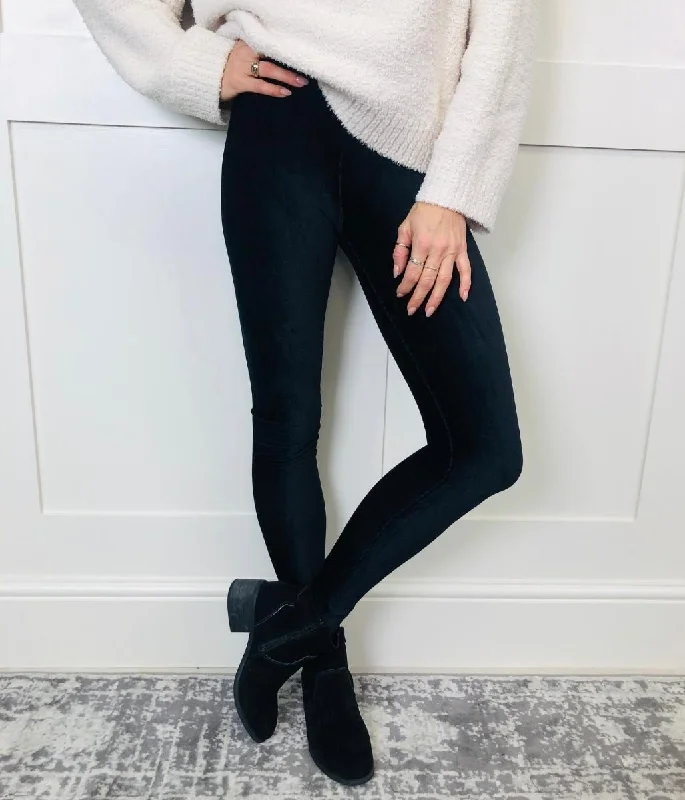 Black Velour High Waisted Leggings Sales Clothes