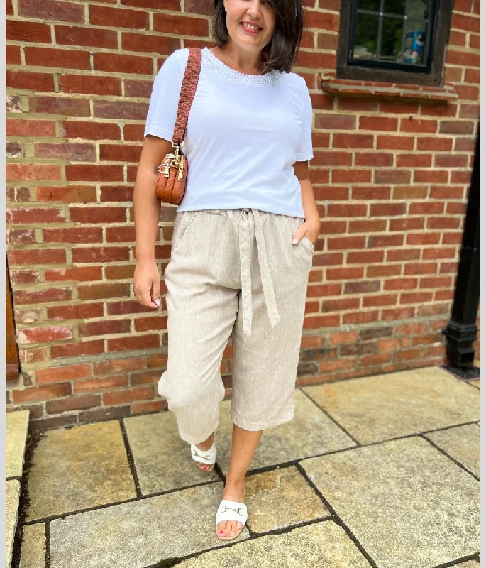 Oatmeal Linen Blend Crop Trousers Online Boutiques Best